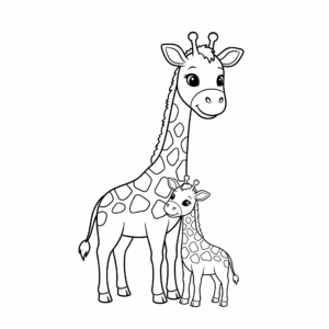 coloriage Girafe et son Bébé pour enfant de 6 ans