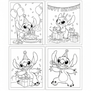 imprimer coloriage Stitch Anniversaire update