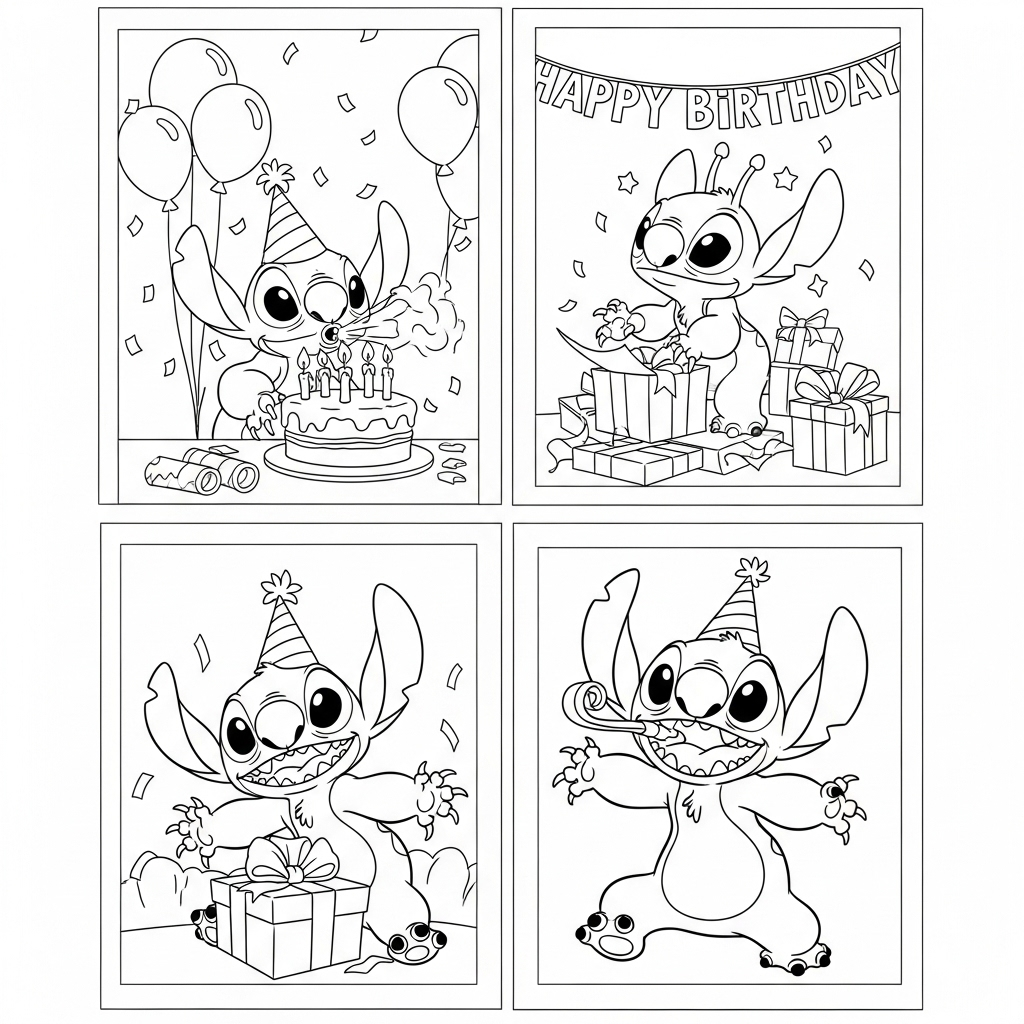 Tranh tô màu Stitch Anniversaire