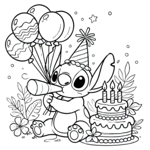 coloriage stitch anniversaire en ligne pour enfant