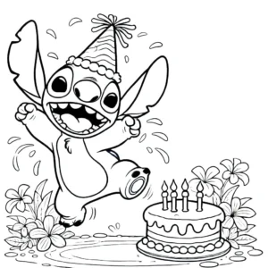 coloriage stitch anniversaire à imprimer pour enfant de 8 ans