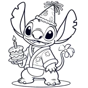 coloriage stitch anniversaire pour enfants à télécharger