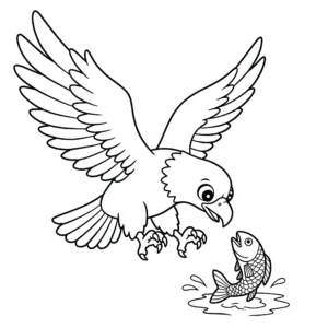 coloriage Aigle attrapant un poisson pour enfant de 8 ans
