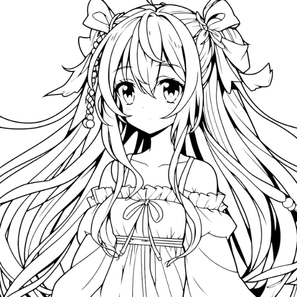 Tranh tô màu Fille Anime Aux Cheveux Longs