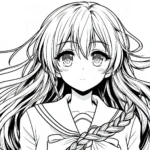 coloriage Fille Anime Aux Cheveux Longs pour enfants à télécharger