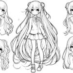 coloriage Fille Anime Aux Cheveux Longs pour enfant de 2 ans