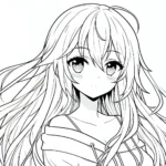 coloriage Fille Anime Aux Cheveux Longs à imprimer pour enfant de 7 ans