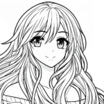 coloriage Fille Anime Aux Cheveux Longs pour enfant de 6 ans