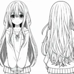 coloriage Fille Anime Aux Cheveux Longs pour enfant de 10 ans