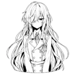 image pour coloriage Fille Anime Aux Cheveux Longs enfant