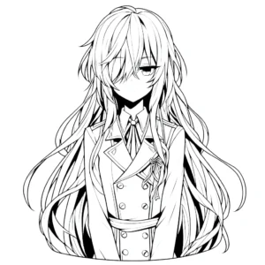 image pour coloriage Fille Anime Aux Cheveux Longs enfant
