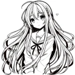coloriage Fille Anime Aux Cheveux Longs pour enfant de 2 ans