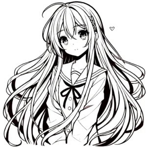 coloriage Fille Anime Aux Cheveux Longs pour enfant de 2 ans
