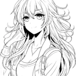 coloriage Fille Anime Aux Cheveux Longs et decoupage a imprimer gratuit