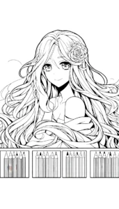 coloriage Fille Anime Aux Cheveux Longs à imprimer pour enfants