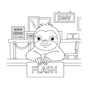coloriage Flash le paresseux au DMV pour enfant