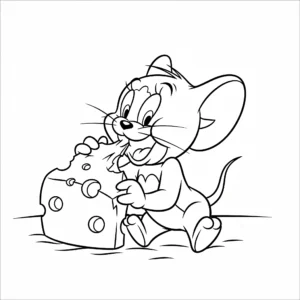 coloriage Jerry mange du fromage pour enfant de 5 ans