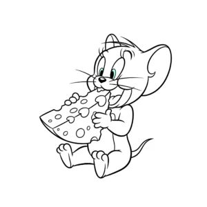 coloriage Jerry qui mange un gros morceau de fromage à imprimer pour enfant de 9 ans