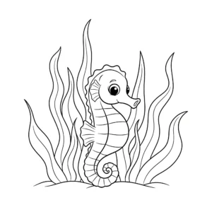 image pour coloriage L’Hippocampe Cache Cache dans les Algues enfant