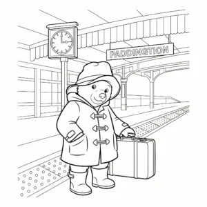 coloriage L’Ours Paddington à la gare de Paddington à imprimer kawaii