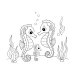 coloriage La Famille Hippocampe pour enfant de 7 ans