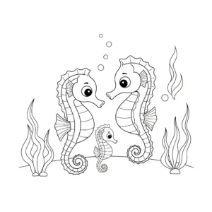 coloriage La Famille Hippocampe pour enfant de 7 ans