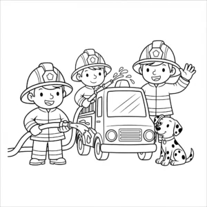 coloriage Le groupe de pompiers à imprimer gratuitement pdf
