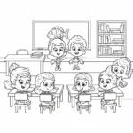 coloriage Les Bubble Guppies dans leur classe pour primaire