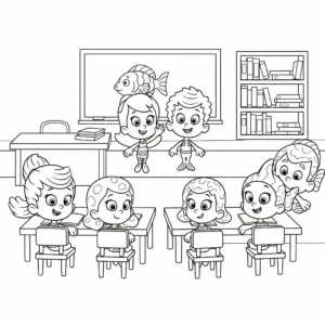 coloriage Les Bubble Guppies dans leur classe pour primaire