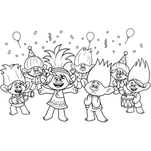 coloriage Les Trolls qui font la fête pour enfant gratuit