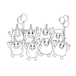 coloriage Les monstres qui font la fête pour enfants a imprimer