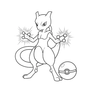 coloriage Mewtwo et une Poké Ball pour enfant gratuit