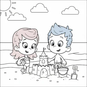 coloriage Molly et Gil à la plage educatif pour enfant
