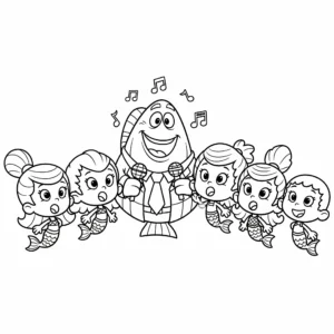 coloriage Mr. Grouper et les Guppies qui chantent à imprimer kawaii