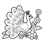 coloriage Paon Blanche et Fleurs Simples gratuit en ligne
