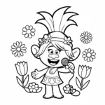 coloriage Poppy chantant avec des fleurs et dessin a imprimer
