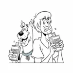 coloriage Scooby et Sammy mangeant des Scooby Snacks pour enfants à imprimer