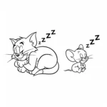 coloriage Tom dort, Jerry dort pour enfant a imprimer gratuit