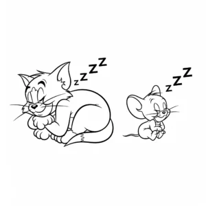 coloriage Tom dort, Jerry dort pour enfant a imprimer gratuit