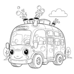 coloriage Un grand bus à bulles pour enfants à imprimer