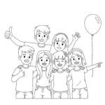 coloriage Un groupe d’amis joyeux pour enfants