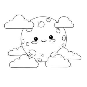 coloriage La Lune et les Nuages pour enfants à imprimer