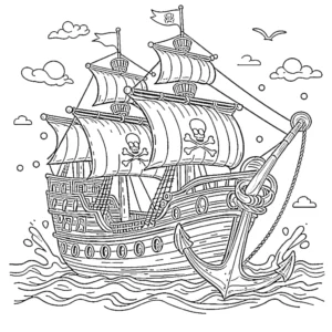 a imprimer coloriage Bateau Pirate gratuit