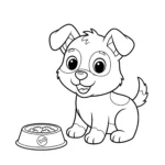 coloriage Chiot avec un bol de nourriture et dessin a imprimer