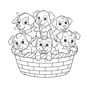 coloriage Chiots dans un panier à imprimer pour enfant de 12 ans