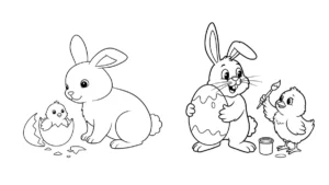 coloriage Lapin De Pâques et découpage à imprimer