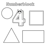 coloriage Le Numberblock 4 et quatre formes a imprimer pour enfant de 4 ans