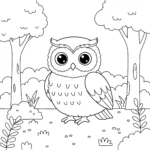 coloriage Le hibou dans la forêt pour enfants a imprimer