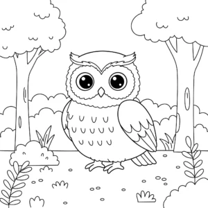 coloriage Le hibou dans la forêt pour enfants a imprimer