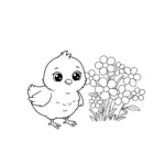coloriage Le poussin et les fleurs a imprimer